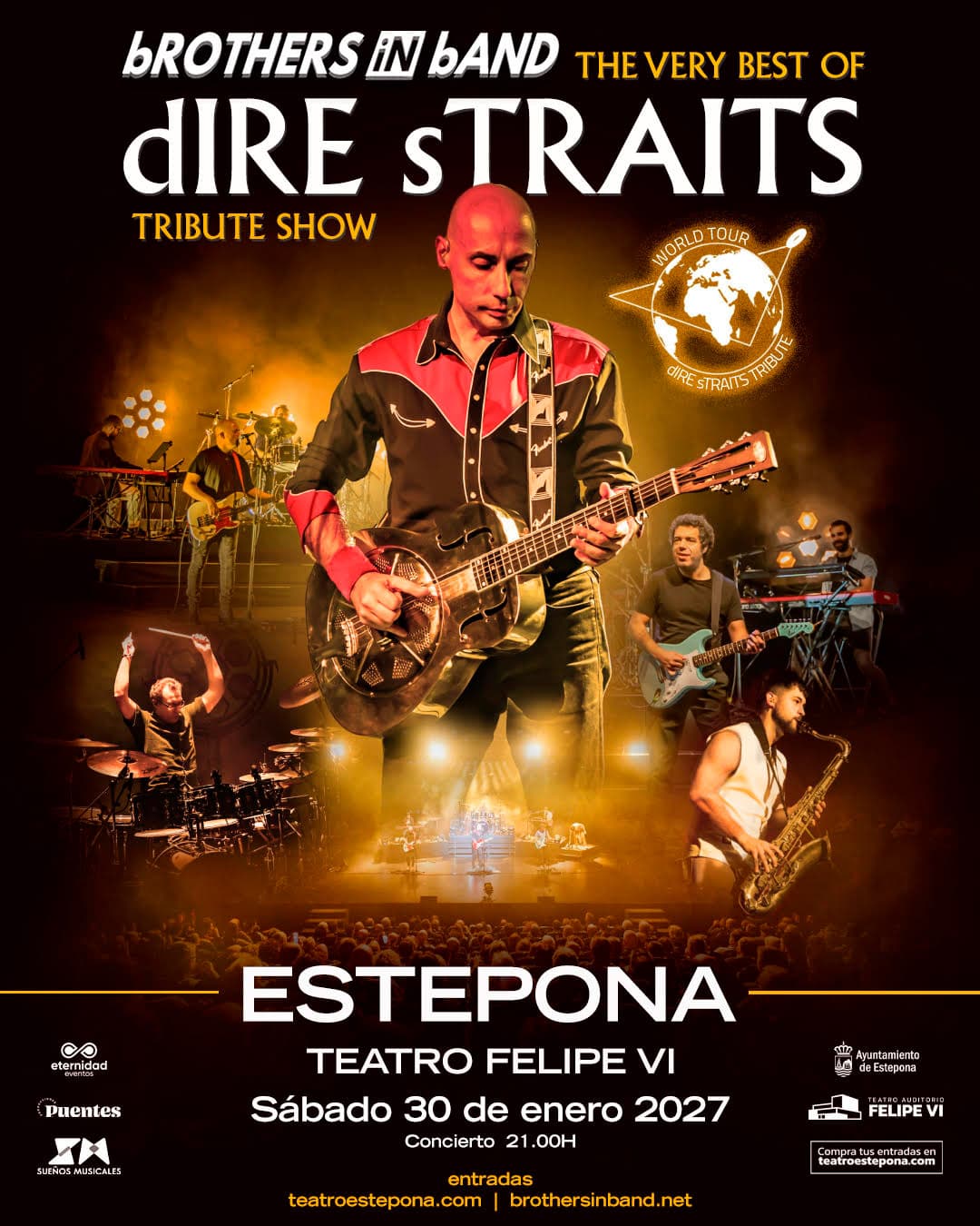 Cartel de bROTHERS iN bAND, tributo a Dire Straits, en el Teatro Felipe VI de Estepona
