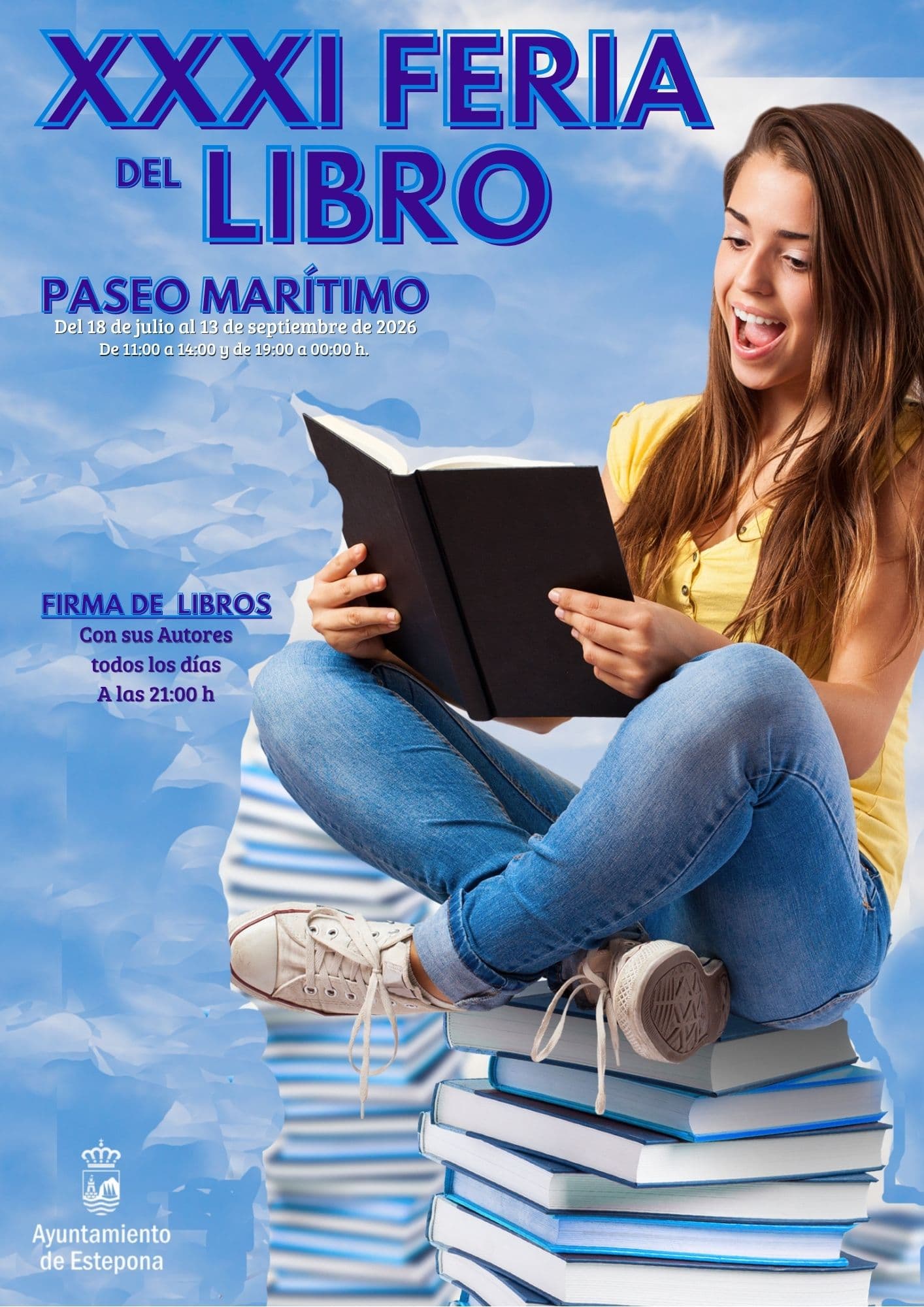 Cartel oficial de la XXXI Feria del Libro en Verano de Estepona, Paseo Marítimo