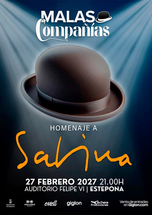 Cartel de Malas Compañías, homenaje a Joaquín Sabina, en el Teatro Felipe VI de Estepona