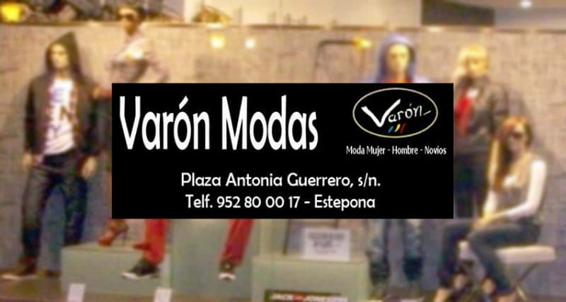 Escaparate de Varón Modas, trajes de novio y moda joven en Estepona