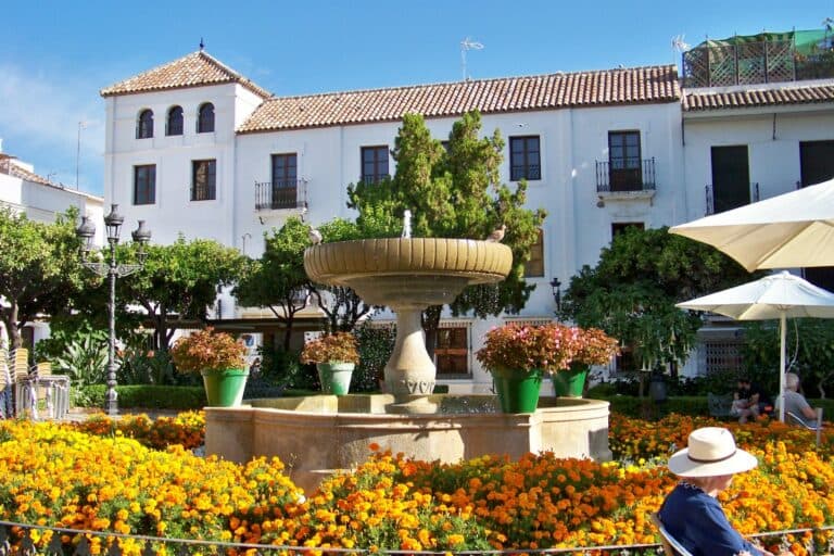 Plaza de las Flores con macetas y terrazas